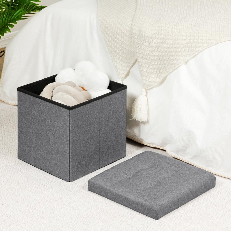 B FSOBEIIALEO Storage Ottoman Cube, Storage Chest Folding Foot Rest Seat, Linen Grey 12.6"X12.6"X12.6" (2 Pack) - Image 2